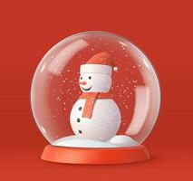 3d alegre Natal e feliz Novo ano. transparente neve globo com boneco de neve e flocos de neve. Natal decorativo Projeto. 3d Renderização. vetor ilustração