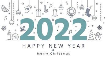 ícones de contorno de Natal e 2022 letras. ano novo e feliz Natal cartão ou banner de negócios. ilustração vetorial plana vetor