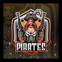 piratas menina mascote esport logotipo Projeto. vetor