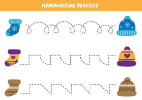 rastreamento linhas para crianças. fofa desenho animado colorida meias e cápsulas. caligrafia prática. vetor