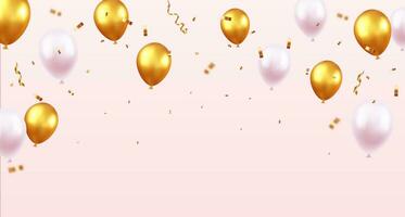 celebração festa bandeira com cor balões e confete fundo. grande abertura cartão luxo cumprimento rico. decoração elemento para nascimento dia celebração cumprimento cartão Projeto. vetor ilustração