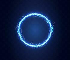 realista Magia círculo do trovão tempestade azul relâmpagos. Magia e brilhante iluminação efeitos. elétrico círculo. volta quadro, Armação com eletricidade e relâmpagos. vetor