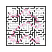 labirinto quadrado preto com entrada e saída. um jogo interessante e útil para crianças. ilustração em vetor plana simples isolada no fundo branco. com a resposta.