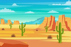 deserto panorama. cacto plantas e pedras em a areias. natural fundo. panorama Arizona ou México quente areia. vetor ilustração dentro plano estilo