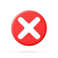 cancelar Cruz ícone isolado sobre branco fundo. 3d Renderização. vermelho Cruz Verifica marca ícone botão e não ou errado símbolo em rejeitar cancelar placa botão. vetor ilustração