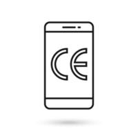ícone do design plano do telefone móvel com o sinal da marca CE. vetor