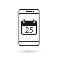 ícone de design plano de telefone celular com ícone de calendário com a data 25 vetor