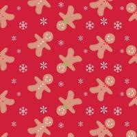 padrão sem emenda de homem-biscoito com flocos de neve em fundo vermelho. eps10 de ilustração vetorial vetor