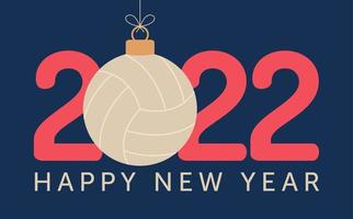 Ilustração em vetor voleibol de feliz ano novo 2022. estilo simples esportes 2022 cartão de felicitações com uma bola de vôlei na cor de fundo. ilustração vetorial.