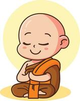 desenho animado personagem do budista monges sentado fofa estilo meditação vetor