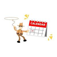 vaqueiro América e calendário cronograma desenho animado rabisco plano Projeto estilo vetor ilustração