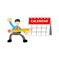 homem de negocios trabalhador e calendário cronograma desenho animado rabisco plano Projeto estilo vetor ilustração