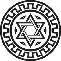 vetor volta Preto monocromático judaico nacional ornamento. Estrela do david. semita folk círculo, padronizar. israelense étnico sinal, anel