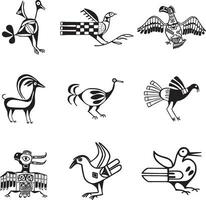 vetor monocromático conjunto do nativo americano símbolos. padronizar totem do a povos do central e sul América, astecas, maia, incas