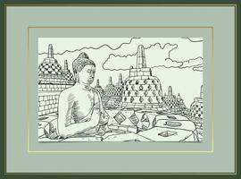 Sketsa stupa borobudur, candi borobudur mão desenhado esboço .eps 10 vetor