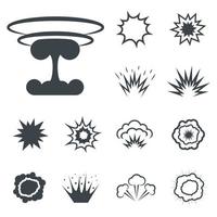 ícones de bombas, símbolos de explosão e explosão. ilustração vetorial