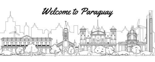 Paraguai famoso marcos de silhueta esboço estilo vetor