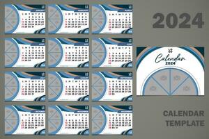 vetor escrivaninha calendário 2024 modelo abstrato azul temas