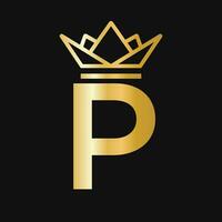 carta p coroa logotipo. coroa logotipo para beleza, moda, estrela, elegante, luxo placa vetor