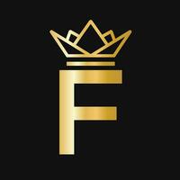 carta f coroa logotipo. coroa logotipo para beleza, moda, estrela, elegante, luxo placa vetor