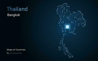 Tailândia mapa com uma capital do Bangkok mostrando dentro uma microchip padronizar com processador. e-governo. mundo países vetor mapas. microchip Series