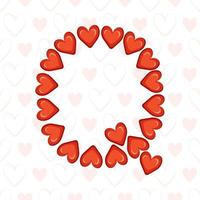 letra q de corações vermelhos em padrão sem emenda com o símbolo de amor. fonte festiva ou decoração para dia dos namorados, casamento, feriado e design vetor