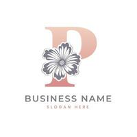 p carta logotipo com flor. floral p logotipo feminino luxo logotipo Projeto vetor