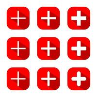 adicionar ícone conjunto coleção em vermelho quadrado. mais botão vetor com grandes sombra