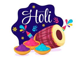 feliz holi festival vetor ilustração com colorida Panela e pó dentro hindi dentro cores celebração plano desenho animado fundo Projeto