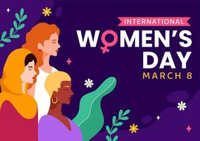 internacional mulheres dia vetor ilustração em marcha 8 para comemoro a conquistas e liberdade do mulheres dentro plano desenho animado fundo Projeto