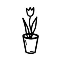 floral vetor flor dentro uma Panela, uma tulipa dentro rabisco estilo isolado em branco fundo. fofa flor coloração ilustração para sazonal projeto, têxtil, decoração crianças sala de jogos ou cumprimento cartão.