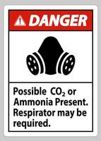 Perigo sinal ppe possível CO2 ou amônia presente, respirador pode ser necessário vetor