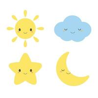 conjunto do fofa clima elemento ícones, Incluindo sol, nuvem, Estrela e lua. vetor