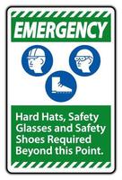 capacetes de sinal de emergência, óculos de segurança e sapatos de segurança necessários além deste ponto com o símbolo ppe vetor
