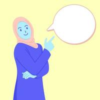 vetor ilustração do hijab menina com balão texto dentro plano Projeto com suave cor estilo