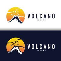 vulcão logotipo ilustração silhueta Projeto vulcão montanha em erupção com simples pedras e lava vetor