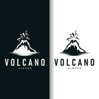 vulcão logotipo ilustração silhueta Projeto vulcão montanha em erupção com simples pedras e lava vetor