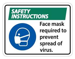 instruções de segurança máscara facial necessária para evitar a propagação do sinal de vírus em fundo branco vetor