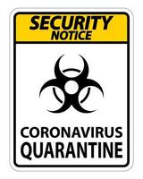 aviso de segurança sinal de quarentena de coronavírus isolado em fundo branco, ilustração vetorial eps.10 vetor