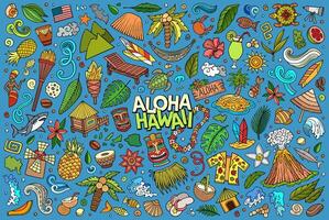 colorida vetor rabisco desenho animado conjunto do Havaí objetos e símbolos