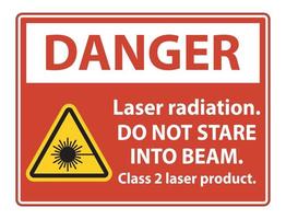 perigo de radiação a laser, não olhe fixamente para o feixe, sinal de produto a laser classe 2 em fundo branco vetor