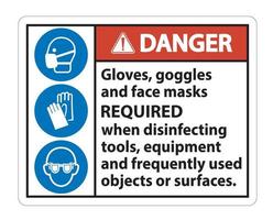 Luvas de perigo, óculos de proteção e máscaras faciais exigem sinal no fundo branco, ilustração vetorial eps.10 vetor