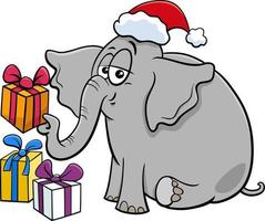 personagem de desenho animado de elefante com presente na época do Natal vetor