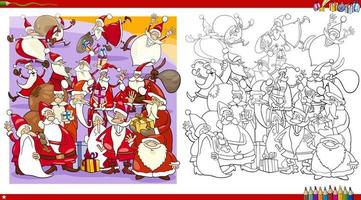 grande grupo de papai noel na página do livro para colorir de natal vetor