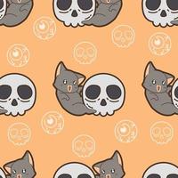 gatos e caveiras de padrão sem emenda no dia de halloween vetor