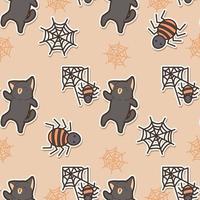 gatos e aranha padrão sem emenda no dia de halloween vetor