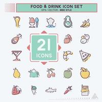 conjunto de ícones de comida e bebida - mbe syle vetor
