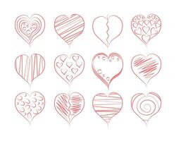 coração. uma ampla conjunto do corações desenhado de mão. estilizado corações dentro rabisco estilo. romântico corações vetor ilustração