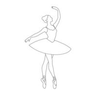 lindo balé dançarino é posando, jovem gracioso mulher balé dançarino, jovem bailarina em pé dentro balé poses linha arte vetor