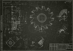 mecânico Engenharia desenhos em Preto fundo. corte ferramentas, moagem cortador. técnico Projeto. cobrir. projeto. vetor ilustração